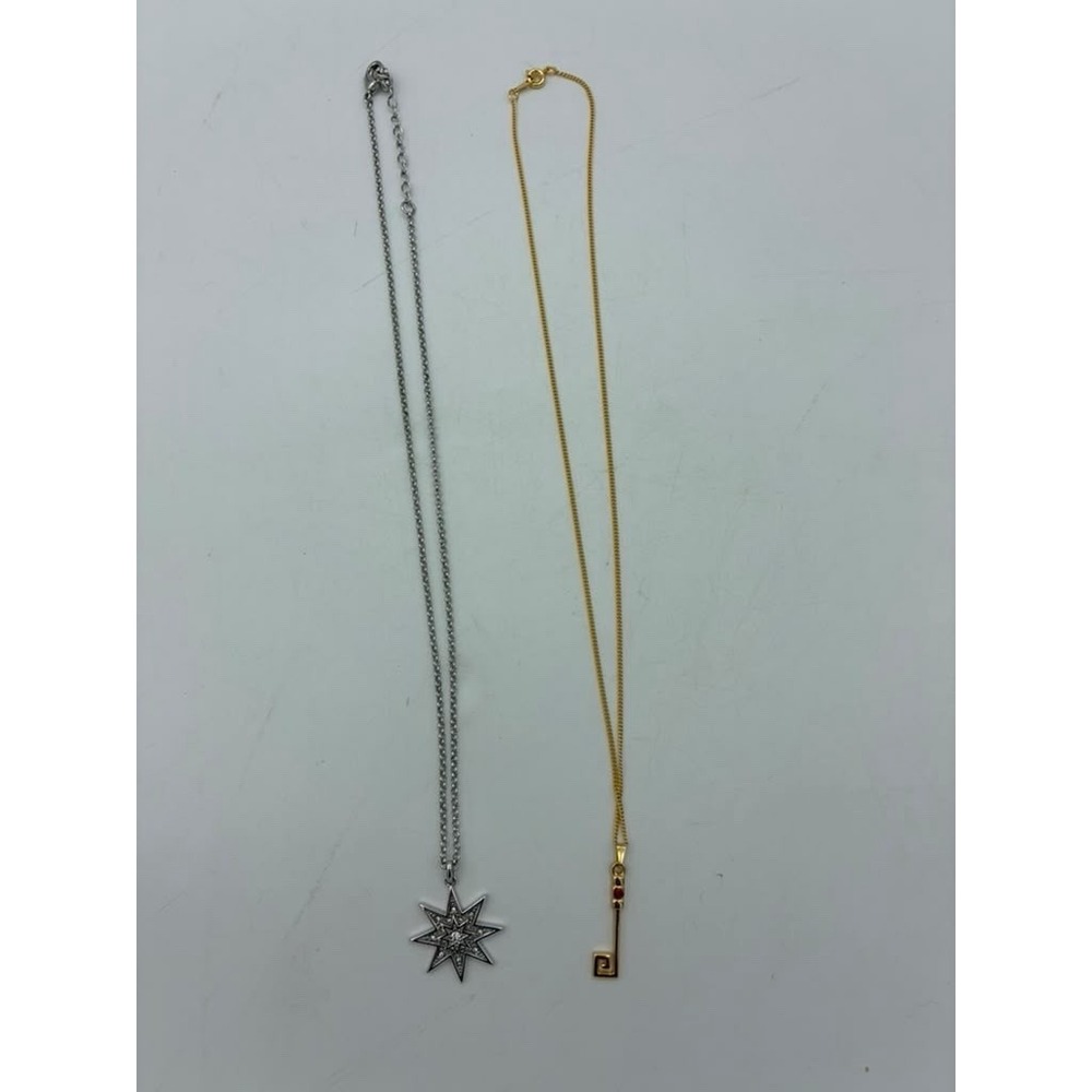 Silver Starburst & Gold Key Necklace Set Red Stone Celestial Pendant Jewelry 2PC